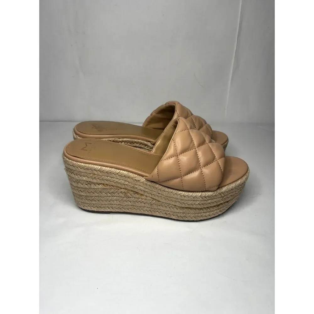 Marc Fisher Women's Velia Wedge Sandal Espadrilles Tan Platform Slip-On Heels